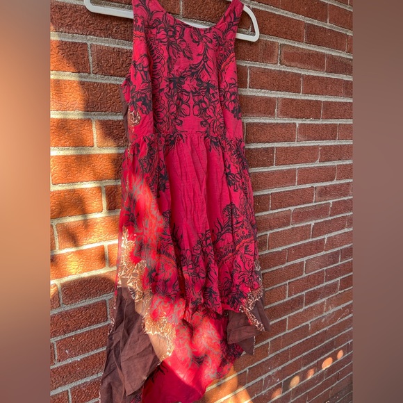 Free People High Low Red Floral Open Back Dress Size Small - Picture 3 of 11